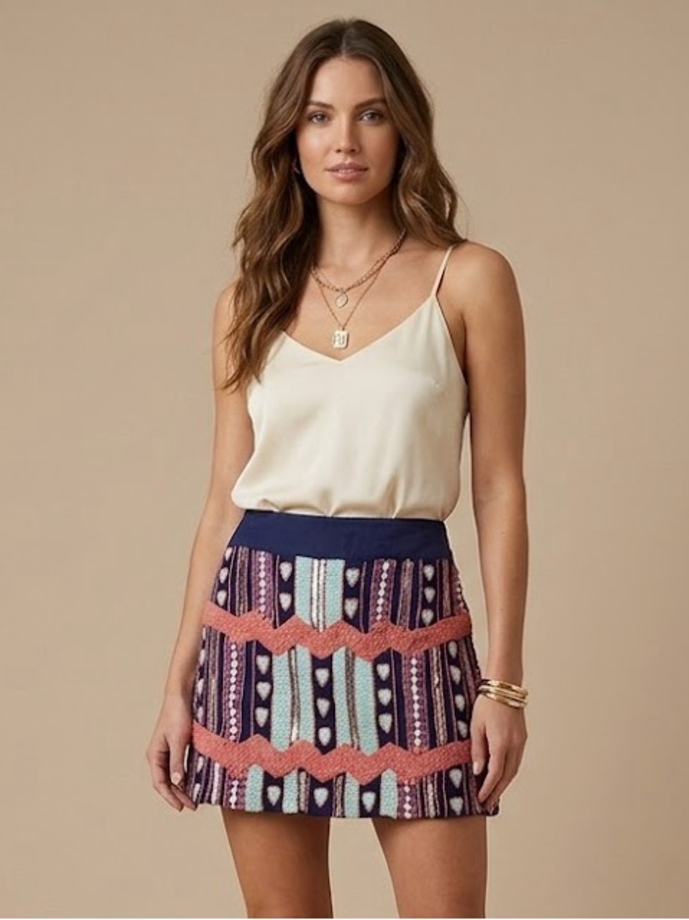 NWT Chloe Oliver Textured‎ Embroidered Mini Skirt in Blue and Pink - M
